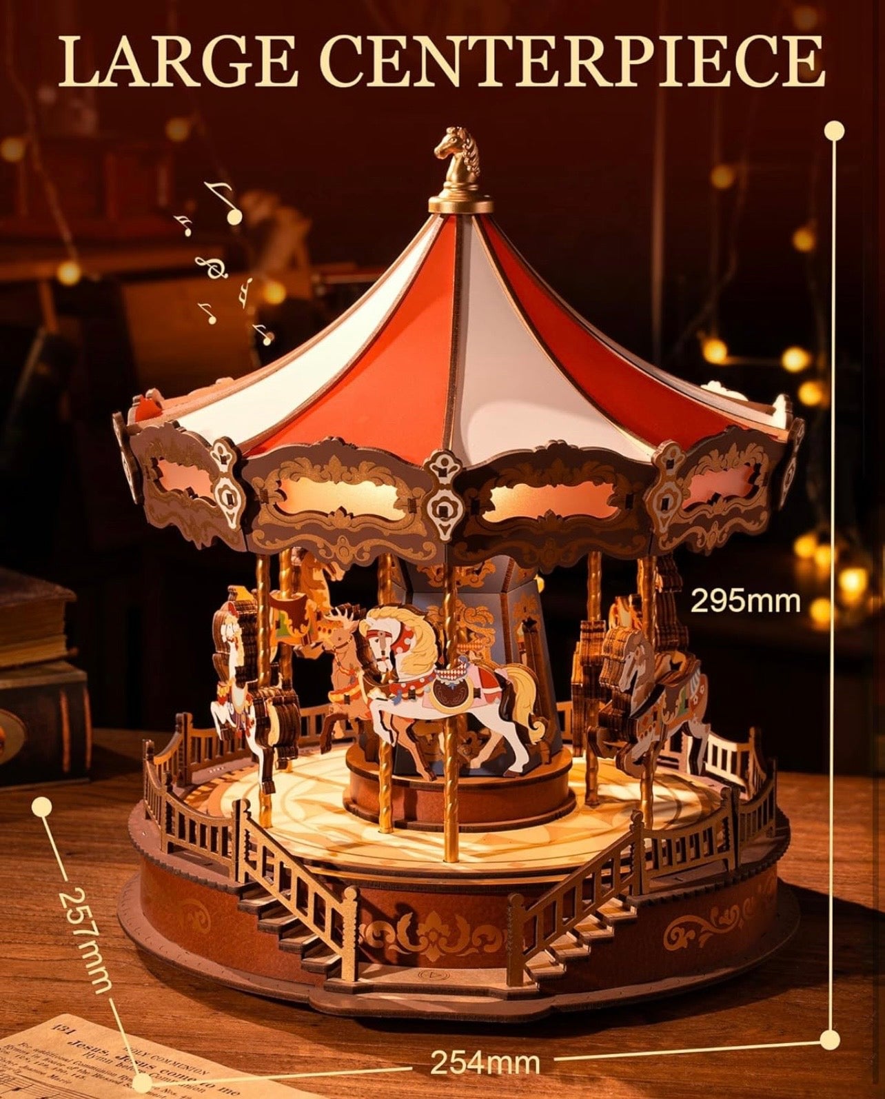 Rolife DIY 3D Wooden Puzzle Classic Carousel Wood Puzzle Music Boxes
