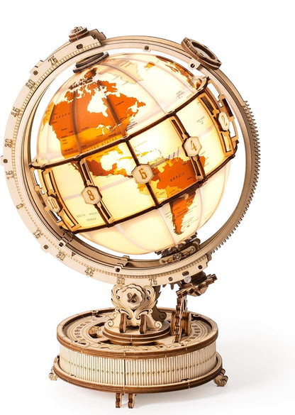 ROBOTIME 3D Puzzle Model Kit Build Luminous Globe Night Light with USB Wood Craft