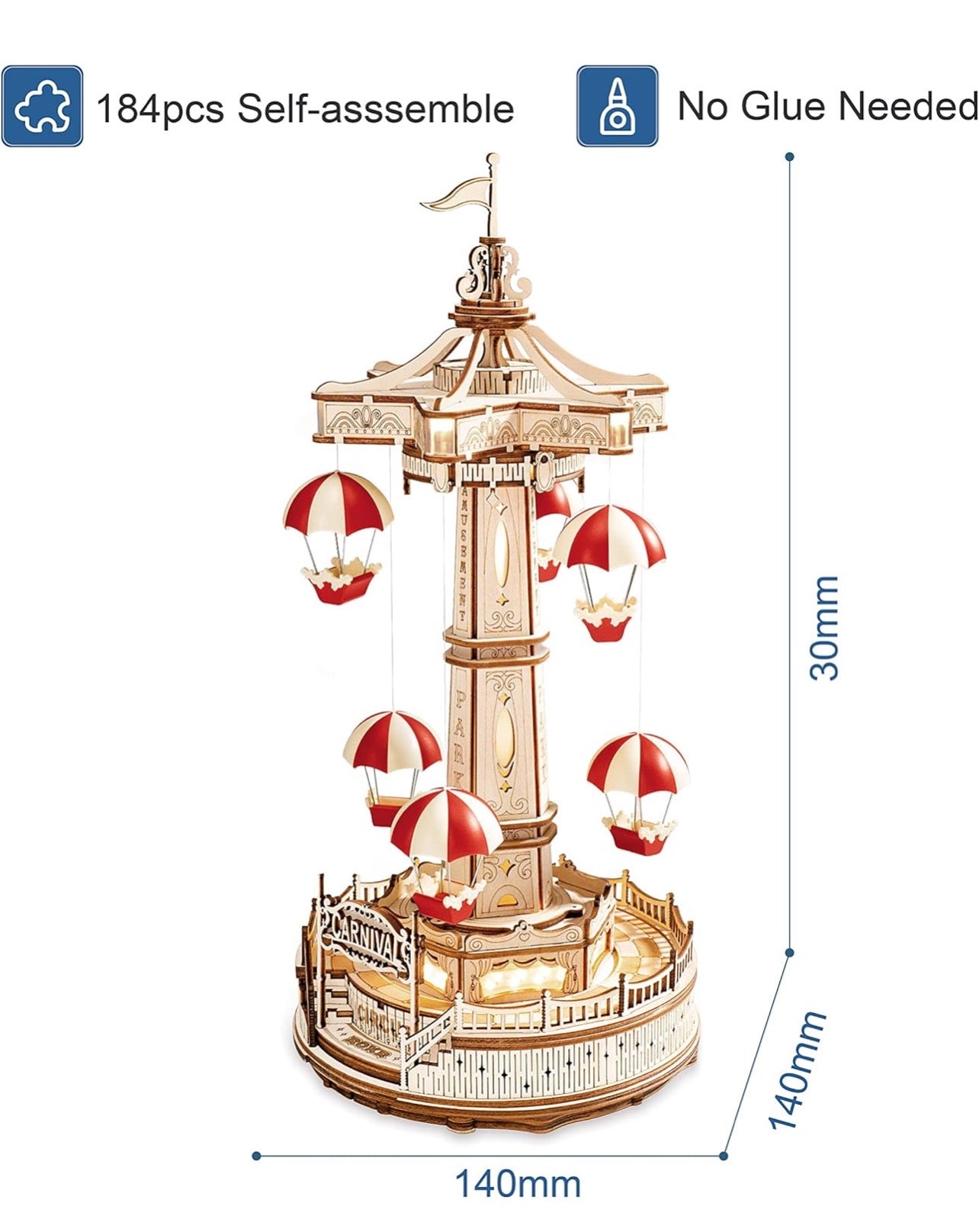 ROBOTIME 3D拼图模型DIY音乐盒降落伞塔