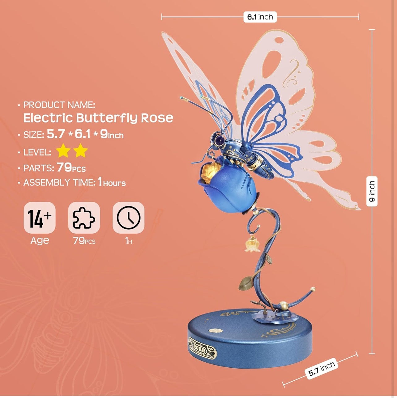 ROKR Starry Blue Mechanical Butterfly Model 3D Puzzle