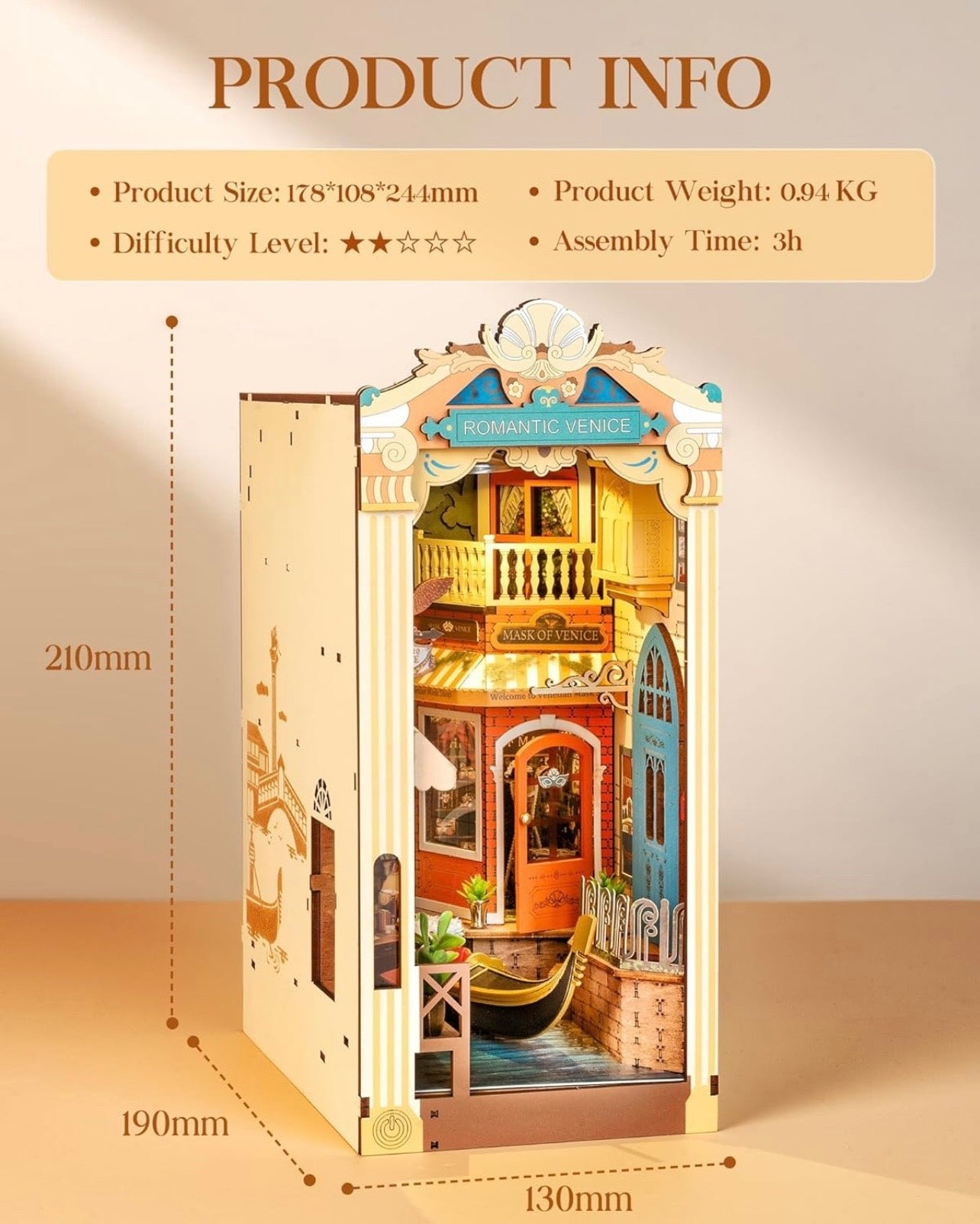 Rolife DIY Book Nook Kit Miniature 3D Wooden Puzzle Romantic Venice