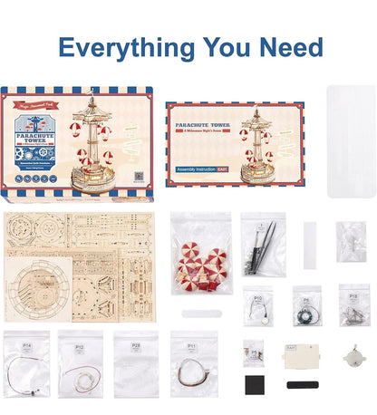 ROBOTIME 3D Puzzles Model DIY Music Box Parachute Tower