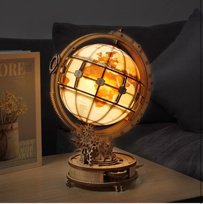 ROBOTIME 3D Puzzle Model Kit Build Luminous Globe Night Light with USB Wood Craft