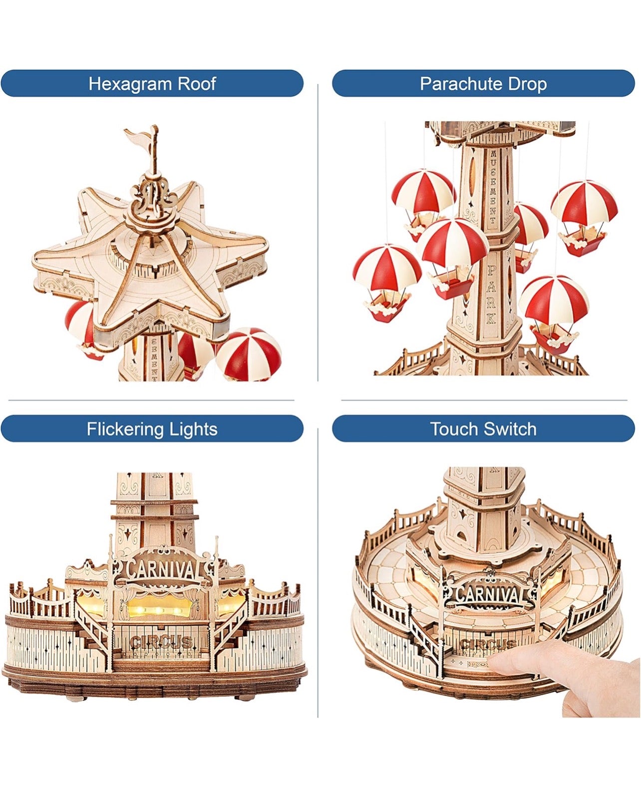ROBOTIME 3D拼图模型DIY音乐盒降落伞塔