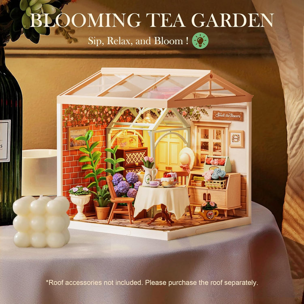 Robotime Super Creator Toy Building Set DIY Miniature House Kit Blooming Tea Garden