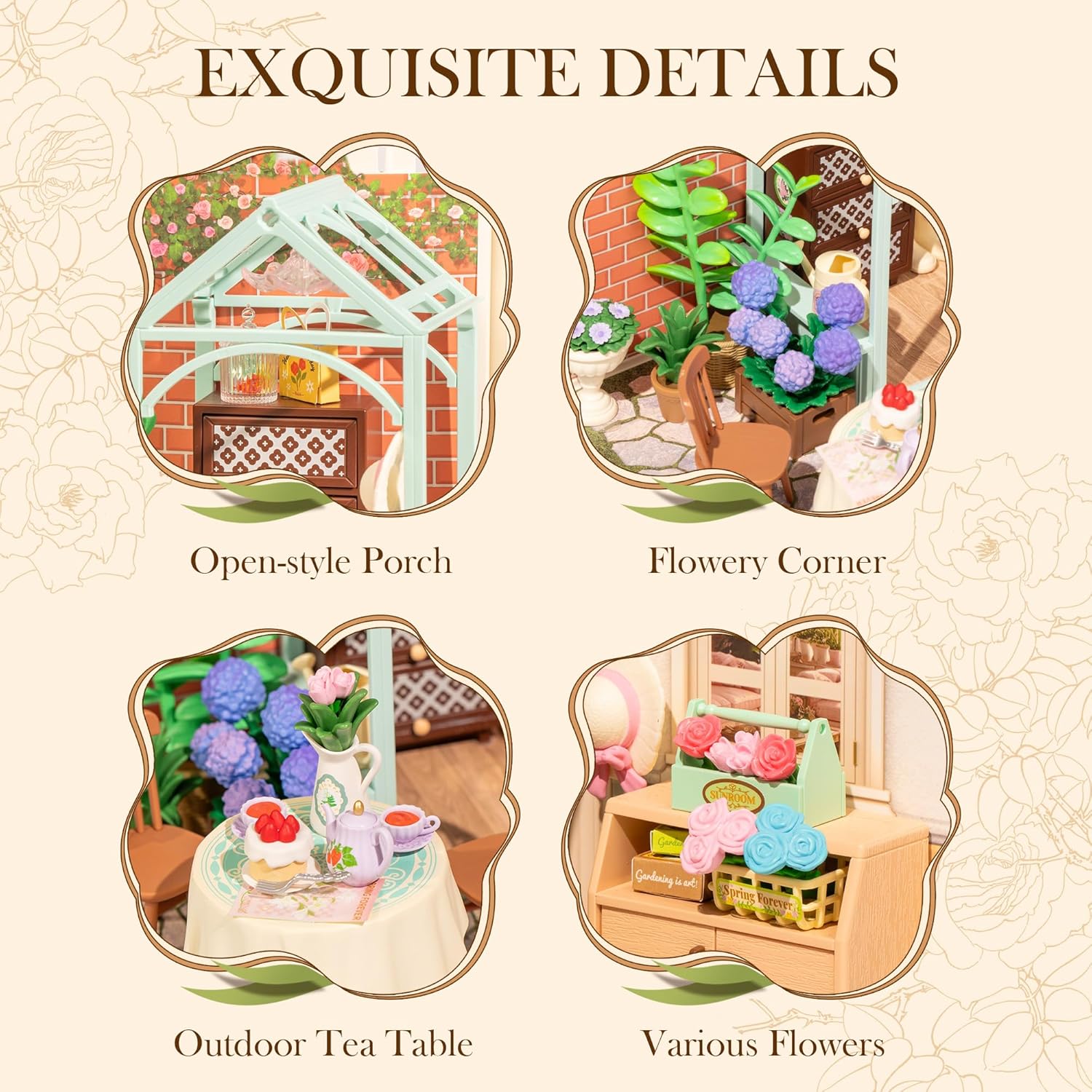 Robotime Super Creator Toy Building Set DIY Miniature House Kit Blooming Tea Garden