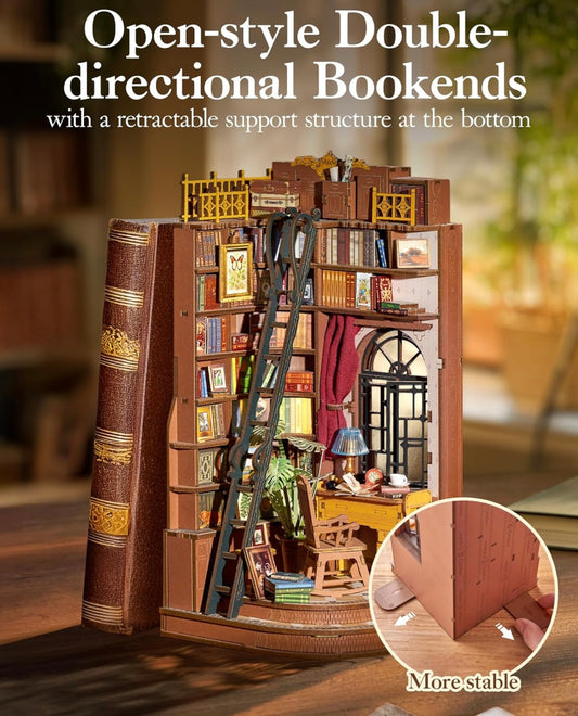 ROBOTIME Book Nook Kit, DIY Miniature House Kit Silent Corner Study