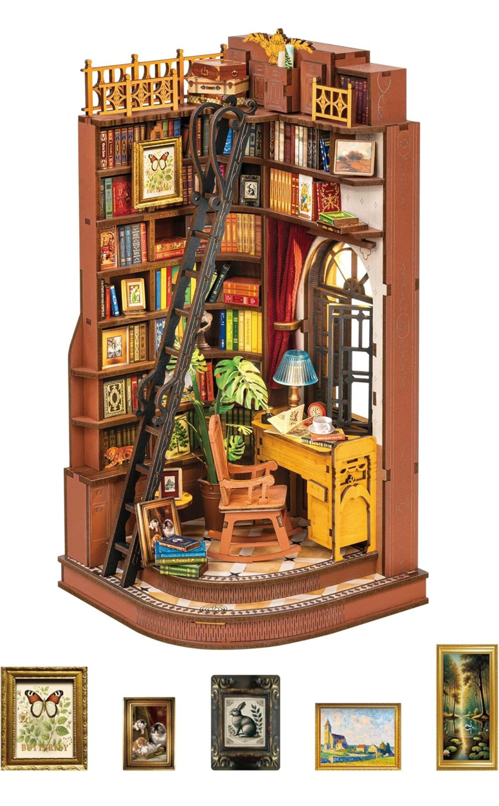 ROBOTIME Book Nook Kit, DIY Miniature House Kit Silent Corner Study