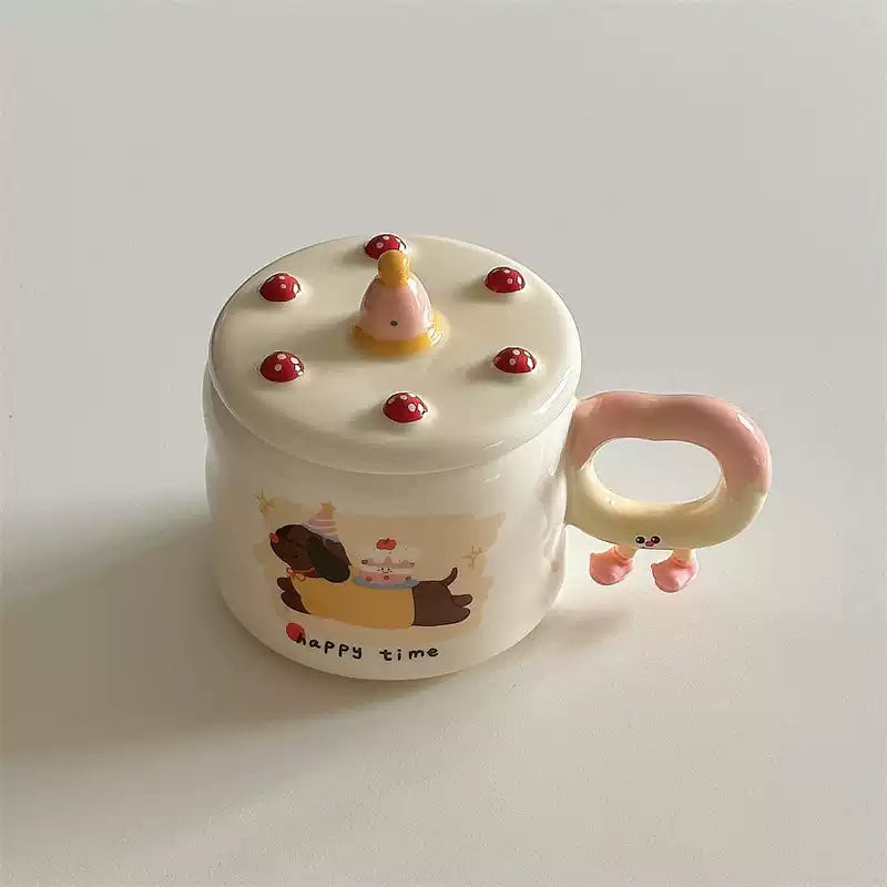 彩色创意蛋糕陶瓷杯带盖