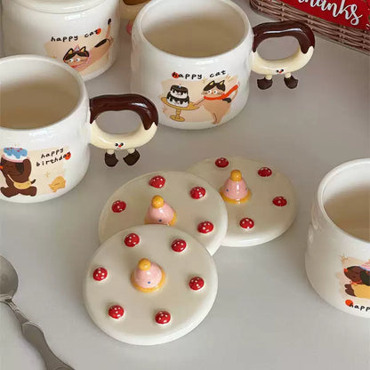 彩色创意蛋糕陶瓷杯带盖