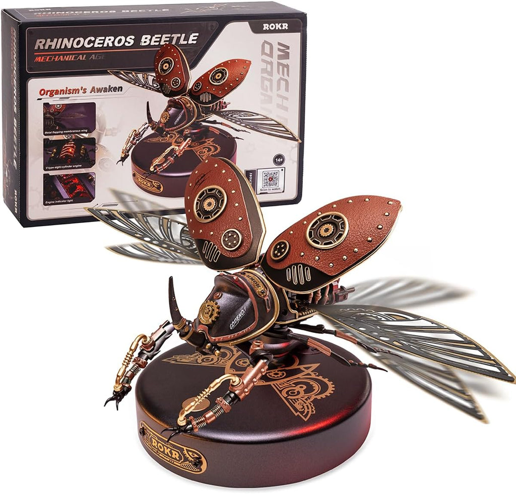 ROKR 3D Puzzles for Adults Electric Insect Metal Model Building  (Rhinoceros Beetle)